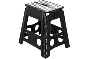TAYLOR & BROWN Large Folding Plastic Anti-Slip One Step Stool, Perfect For Kitchen, Bathroom, Toilet, Caravan For Children, Kids, Adult, Folds Flat with Carry Handle for Easy Storage and Transport (Black)