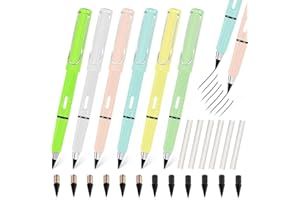 QINERSAW 6 PCS Crayon sans Encre Éternel Crayon Éternel Portable Tête Crayon Eternel Remplaçable Crayon de Papier Éternel avec 6 Rechange sans Fil de Cuivre et 6 Rechange avec Fil de Cuivre, 14cm