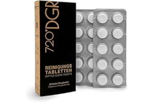 ‎720°DGREE 720°DGREE Trinkflaschen Reinigungstabletten 20 Tabs - Einfach Hygienisch: Entfernt Gerüche & Ablagerungen - Reiniger für alle Flaschen, Thermosflaschen egal ob Edelstahl, Aluminium, Glas, Kunststoff