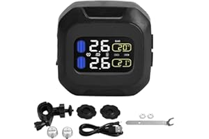 KSTE Capteur Pression Pneu, Moto sans Fil TPMS capteur de Pression des pneus Moniteur système avec 2 capteurs externes