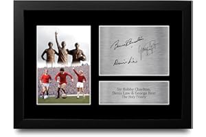 HWC Trading FR Denis Law, George Best & Bobby Charlton Gift Signed FRAMED A4 Printed Autograph Gifts Photo Display