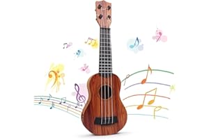 OUCONGK Guitarra Infantil, 38cm Guitarra Juguete, Mini Guitarra Niño, Ukelele Soprano, Instrumento De Ukelele, Juguete Musical De Guitarra, para Niños, Pequeños, Principiantes, Niños Niñas(15 Pulgadas)