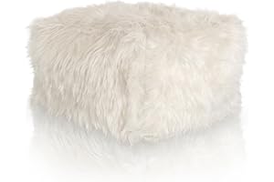 Aiire Reposapies Puff Salon 65x65 cm - Puf Almacenaje XXL Cuadrado de Pelo Largo Moderno - Taburete para Reposa Pies Sofa o Cojin de Suelo XXL para Decoracion Hogar Blanco