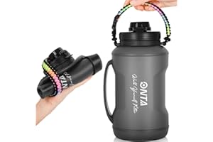 ONTA 2L Gourde Sport Pliable Avec Paille: marqueur de temps - Sans BPA - Bouteilles d'eau Pliables Pouvant s’Enrouler Pour - grande bouteille d'eau légère et étanche pour voyage sport gym, noir