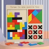 SHINETOY Wooden 3-in-1 Puzzle Game for Kids | Tangram S...