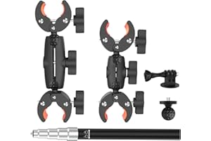 UNSTINCER Motorrad Fahrrad ATV Lenker Action Kamera Klemme Halterung mit 119cm Selfie Stick, verstellbare Camera Doppelklemme Double Clamp Third Person Mount Holder für Gopro Insta360 DJI Zubehör