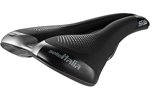 Selle Italia S5 Superflow - Selle de Vélo de Ville et Cyclisme Urbain, Rembourrage en Gel, Revêtement avec Inserts Haute Visibilité et Trou Anatomique, Cadre en Alliage Fec