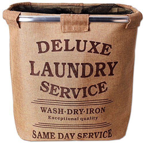 teprovo Wäschesammler 2 Fächer Wäschebox Schmutzwäschebehälter Wäschesortierer Laundry in Canvas Leinenoptik mit 2x 41 Liter beige