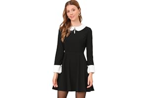 Allegra K Women's Halloween Costume Peter Pan Collar Contrast Button Decor Long Sleeve Flare Dress