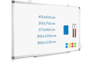 ‎QUEENLINK QUEENLINK Magnetisch Whiteboard, 40x60cm Magnettafel mit Aluminiumrahmen, Magnetwand White Board mit Stiftablage und Haken