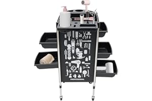 DUORUAMENG Friseurwagen mit 5 Schubladen, Friseur Salon Arbeitswagen Bedienungswagen mit Ausziehbares Tablett, Trolley für Beauty, SPA, Barbershop (Schwarz)