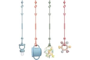 WeSweet Kinderwagenkette- 4PC Kinderwagen Spielzeug Befestigung- Silikone Schnullkette Sicherheitsgurte für Kinderwagen Hochstuhl Autositz Trinkbecher(Spielzeug Nicht Enthalt)
