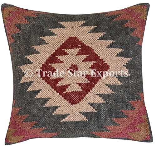 TRADE STAR EXPORTS Vintage Kilim Funda de Almohada, Tejida a Mano, Yute cojín, Kelim Almohadas Decorativas, 18 x 18 Manta Funda de Almohada Sham