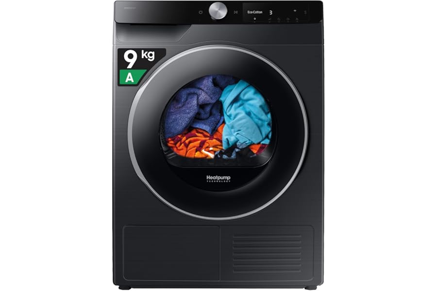 Samsung AI Control DV90DG6845LB/U3 Tumble Dryer, 9 kg, Heat Pump, Wifi, QuickDrive, AI Dry, Optimal Dry Sensor, AI Control Display, Front Load, 60L x 85H x 60D cm