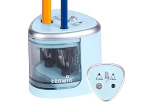 tenwin Elektrischer Bleistiftspitzer, Doppelloch-Batteriespitzer für 6-12mm No.2/Buntstifte, langlebige Klinge zum schnellen Anspitzen, geeignet für Schule/Klassenzimmer/Büro/Haus, Blau