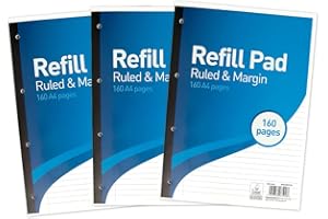 SUMMIT A4 Lined Paper, Refill Pad, 8 mm Ruled and Margin, 160 Page, Pack of 3