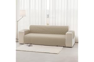 Homebliss Copridivano 3 Posti Impermeabile con Braccioli, Copridivano Antigraffio Gatto e Antimacchia, Copri Divano Reversibile, Beige