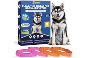 YOTANGO Collare Antiparassitario per Cani, 4 Pezzi Collare Antipulci Cane, Naturale Collare Cane Antiparassitario, Regolabile 32 Mesi di Protezione Antizecche per Tutti i Tipi di Cani(Rosa&Arancione)