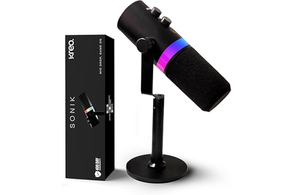 Kreo Sonik Dynamic Gaming Microphone XLR/USB Mic with RGB Lighting, Gain & Mute Control, Desk Stand for PC, Mobile, Console, Streaming, Podcasting, YouTube, Discord, Recording