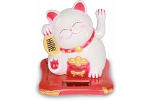 YUMILI Kot macha na szczęście, chiński kot szczęścia, zasilany energią słoneczną, uroczy, macha szczęścia, do dekoracji samochodu, sklepów, restauracji i dekoracji domu (biały)
