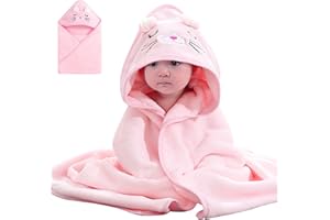 KDIMSU Rosa Babyhandtuch mit Kapuze, Weich Baby Badetücher, Handtuch Kapuze Badetuch Baby, Super Saugfähig Bademantel, Weiche Kaputzenhandtüche Badezubehör für Neugeborene, Baby Geschenk (80×80cm)