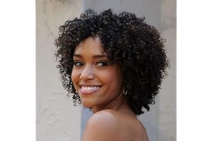 IFLY Perruque Afro Femme Perruque Bresilienne Courte Bouclée Vrai Cheveux Naturelle Perruques de Cheveux Humains en Pour Femmes Noires 8 Pouces