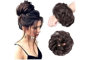 MONOFRESH Postiche Chignon Cheveux Naturel, Chouchou Cheveux Femme, Chignon Postiche Cheveux, Postiches Bouclés Ondulés Elastique Faux Chignon Cheveux Naturel, Donuts Chignon pour Femmes Fille (Marron foncé)