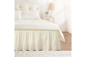 RIMELA Mantovana giroletto per letto matrimoniale, elasticizzata, facile da installare, in morbido poliestere spazzolato, altezza 38 cm, 135 x 190 cm, colore: panna