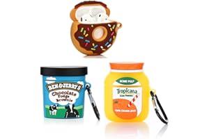 Silikonowe etui na słuchawki Airpods 1 i Airpods 2, XMBYGY silikonowe etui ochronne z uroczym, zabawnym wzorem, z breloczkiem do kluczy (pomarańczowe + donuty + BenJerry)