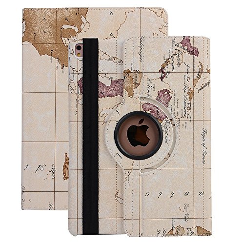 iPad Hülle,elecfan® Apple iPad 2 3 4 Smart Case Sleep / Wake Funktion 360 Grad drehbar Etui Kunstleder Schutz Hülle Ständer Displayschutz (iPad 2 3 4, Map-weiß)
