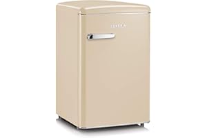 SEVERIN RKS 8833 Mini Frigorifero Retrò 108L, Frigorifero piccolo e silenzioso con diversi scomparti, Congelatore 13L e portabottiglie, 37 dB, Classe energetica D, Crema