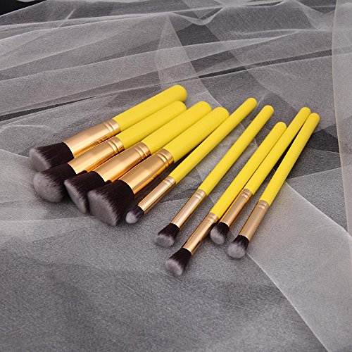 douself® 9PCS Professional Wood Makeup Brush Set Thick + Thin brushes Cosmetic Tools Kit Yellow