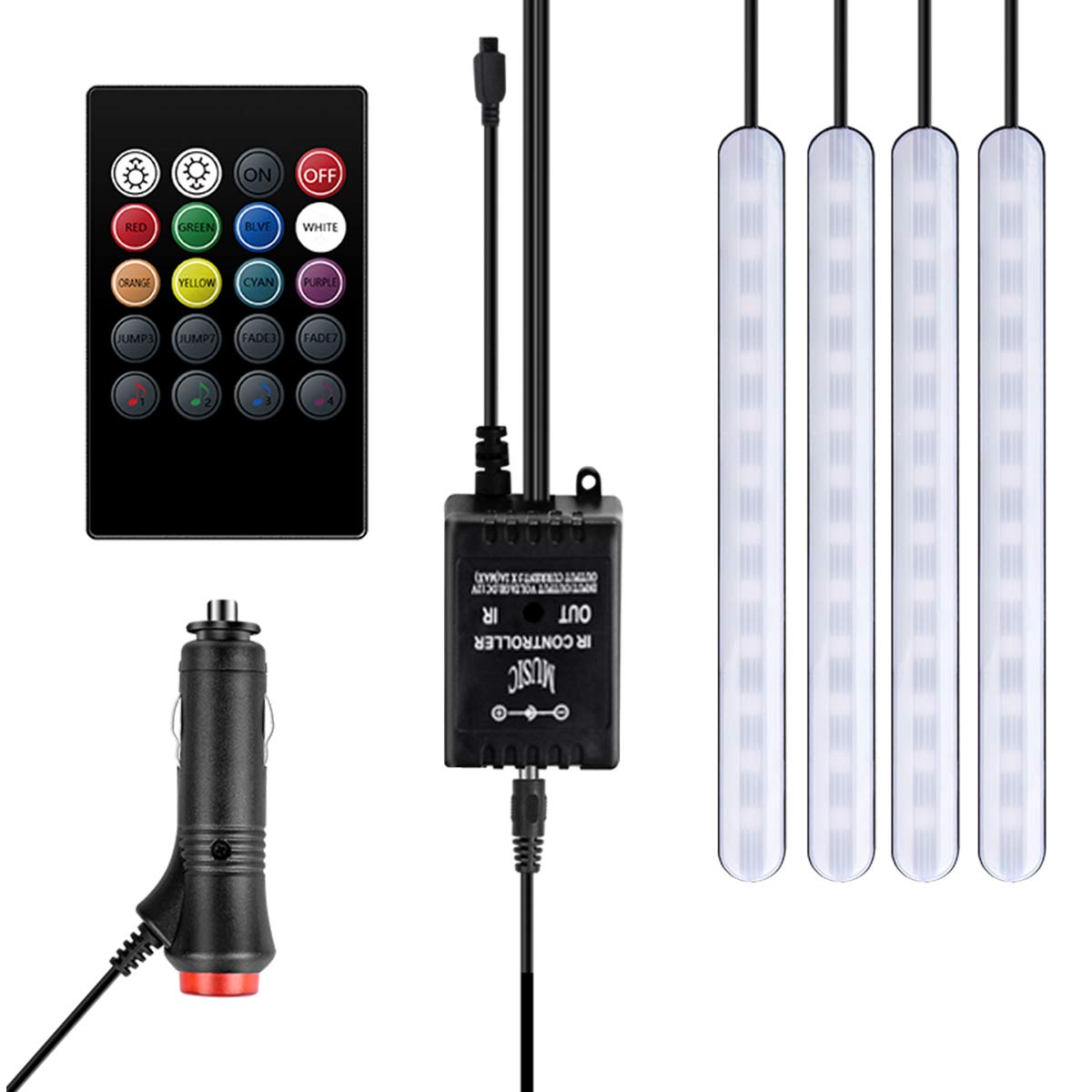 Lot-de-4-bandes-lumineuses-LED-pour-intrieur-de-voiture-48-LED-chargeur-USB-multicolore-kit-dclairage-pour-pieds-RVB-avec-fonction-sonore-active-tlcommande-sans-fil