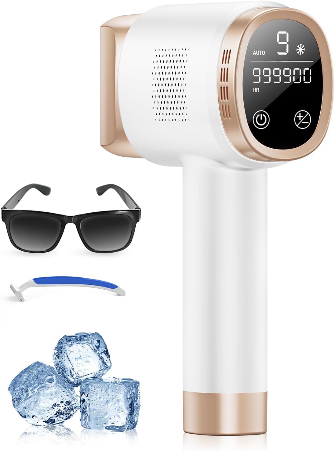 21J Depiladora Laser con Función de Refrigeración, 600-1200NM Depiladora Luz Pulsada con 9 Niveles de Energía, Pantalla Táctil LCD para Mujer y Hombre, Bikini, Axilas, Cara, Cuerpo Blanco