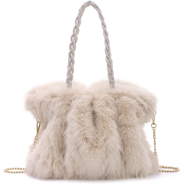 VALICLUD Cute Plush Tote Bag – Fuzzy Japanese Style Bucket Shoulder Pouch For Women & Men, Reusable Grocery & Gym Bag