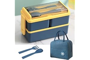 Tohoee Porta Pranzo Lunch Box Bento Box con Posate 2 Strati con Silicone Guarnizione Porta Pranzo Scomparto e Borsa Termica per Picnic, Scuola Uffici, Adulto, Bambini…