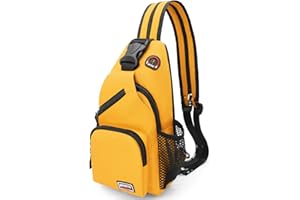 HNOOM Sac de Poitrine Femme Léger Petit Sacs à Dos avec Trou pour écouteurs Sac à Bandoulière en Toile Oxford Multifonction Multi-Poches Sling Bag pour Excursion Camping Voyage Cyclisme (Jaune)