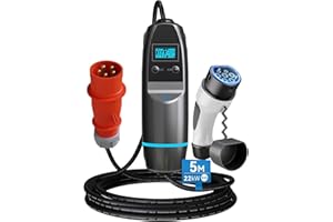 HiEVcar 22kw EV Cargador Tipo 2 32A Trifasico EV/Vehículos Eléctricos Cables de Carga Tipo 2 8A/16A/24A/32A Conector CEE 5 Polos EV Caja de Carga, 3 fase/1fase, Bolsa,IEC 62752,CE