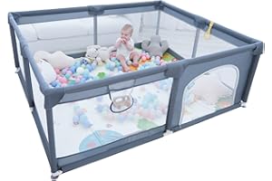 TuKIIE Playpen for Baby and Toddlers 180 x 150 cm, Kid’s Fence with Breathable Mesh, Indoor & Outdoor Baby Activity Play Center, Safety Play Yard for Kids 6 Months - 4 Years Old (Grey)