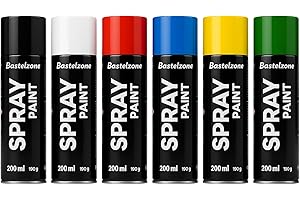 SÜDOR Lot de 6 bombes peinture en aérosol 200 ml graffiti à séchage rapide bombe pour décoration et bricolage sur bois, métal, papier, verre, pierre, plâtre, céramique