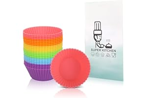 SUPER KITCHEN Mini Anti-adhésif Arc-en-ciel Moules à Cupcakes, 24 Moules Mini Muffins en Silicone Réutilisables, Moule Cake Factory, Caissettes Muffins Gateau, Cuisson en Silicone Pour Friteuse à Air