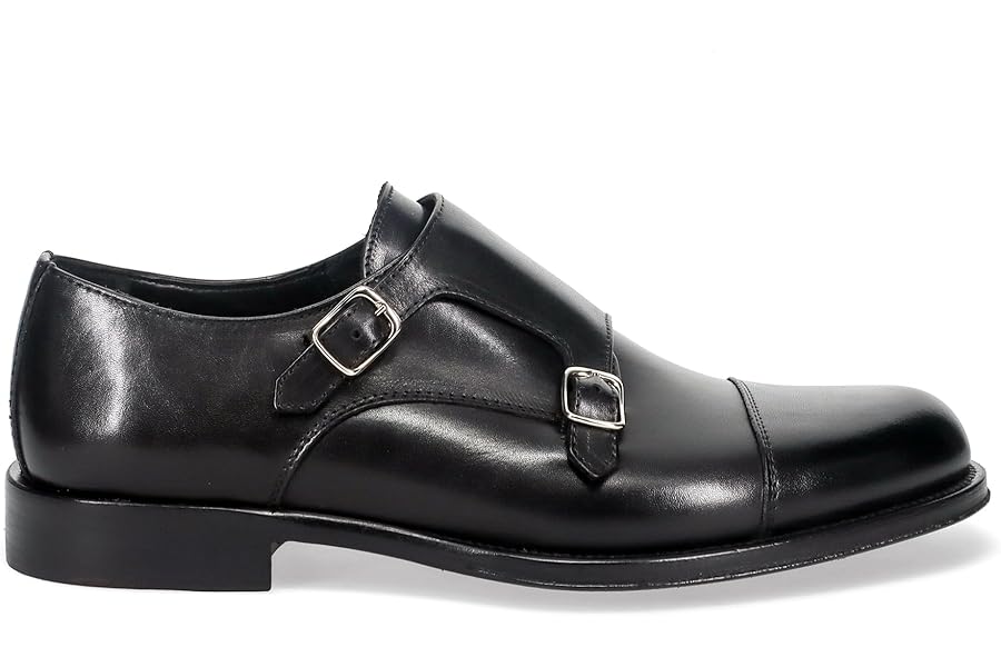 Sangiorgio Men's Shoe with Double Buckle Black Leather – 6724 Crust Black – Size