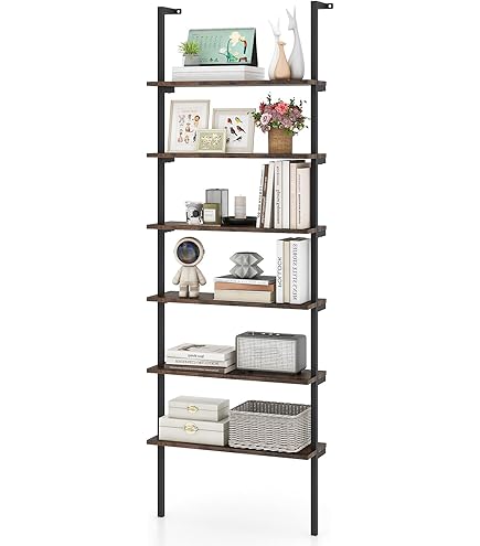 GYMAX Scaffale ad Angolo a Scala a 4 Ripiani, Scaffale Angolare con Telaio in Metallo Robusto, Mobile per Cucina con Dispositivo Anti-Ribaltamento per Libri e Piante, Marrone