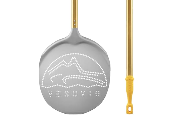 Pelle ronde « Vesuvio » Ø 33 cm, alliage aluminium perforé, H 90 cm.