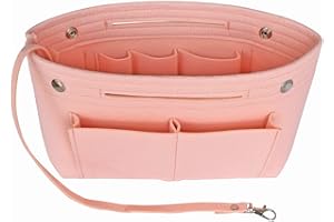 Joqixon Handbag Organiser Insert, Bag Insert with Handles Keychain, Felt Bag Organiser Insert Handbag Liner Tote Insert Travel Purse, Small