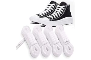 MARKETIFAR Lacets Blancs pour Baskets-4 Paires Lacet Blanc-Lacet Chaussure-Parfait pour Converse Haute-Lacets blancs plats-150 cm-8 œillets
