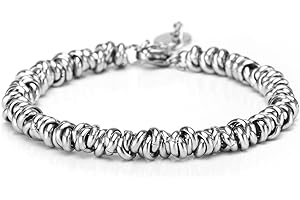 DONIPREZIOSI Bracciale ad Anellini intrecciati in Acciaio Regolabile Unisex Uomo Donna - Braccialetto alla moda moderno con Nodini argentati