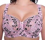 Ladies Pink & Black Embroidered Large Bosom Lace Underwired Firm Bra Plus Size Cup