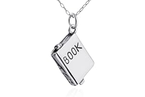 FASHIONJUNKIE4LIFE Collier à breloques en argent sterling avec petit livre 3D, chaîne de 45,7 cm, Métal, Sans pierre précieuse