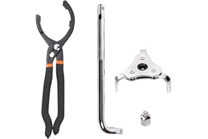 Tanstic 4teiliges ÖlfilterschlüsselSet, 30,5 cm Ölfilterzange, verstellbares 3BackenÖlfilterEntfernungswerkzeug mit 1,27 cm LTyp VierkantTreibergriff und 38 Zoll